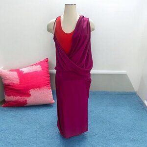 Atlein Draped Two Tone Silk Blend Dress Fuchsia‎ Red Sleeveless Made In Italy